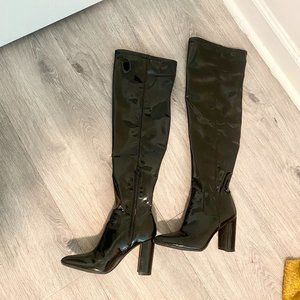 Gianni Bini black patent leather over-the-knee high heel boots